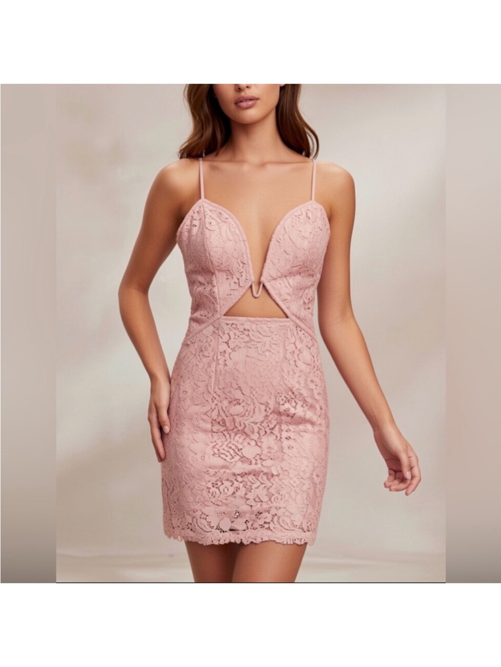 by the way. Blush Pink Lace Plunge Mini Dress